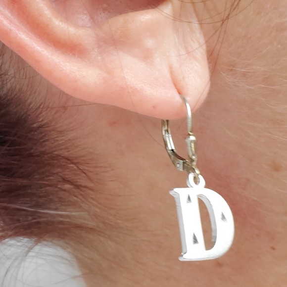 Sterling Silver Diamond Cut Initial Earrings - Picture 4 of 7